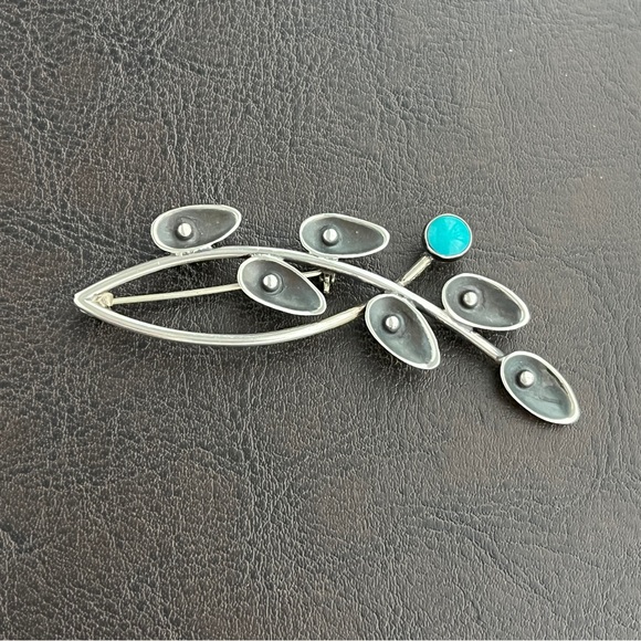 Vintage Maricela Taxco Mexico sterling silver turquoise brooch pin - Picture 3 of 9